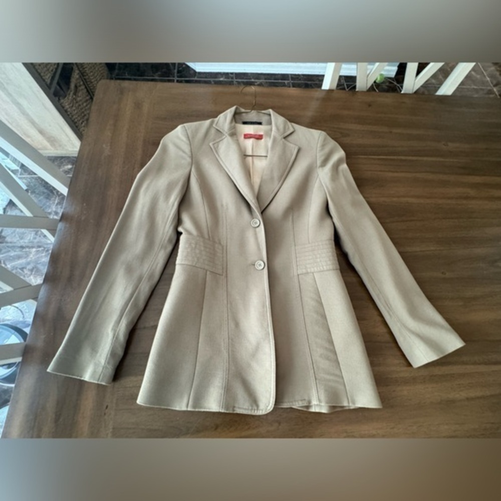 Patrizia Luca Tan Skirt Suit set Size 6 Virgin Wool
